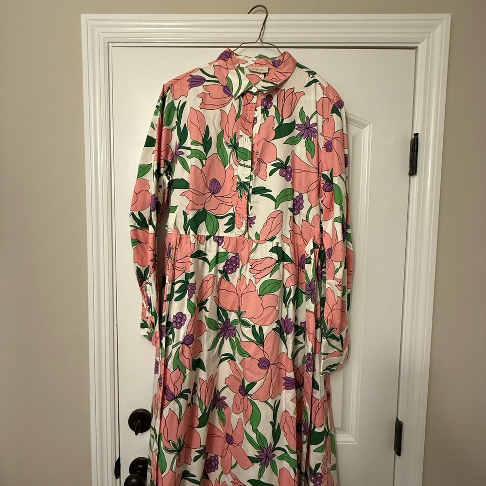Banjanan Pink and Green Floral Shirt Dress